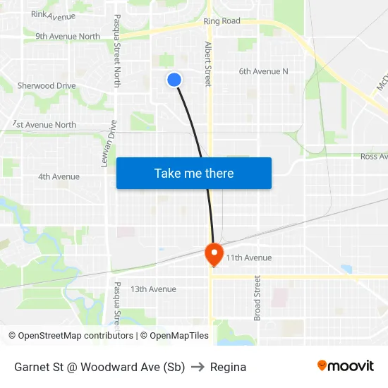 Garnet St @ Woodward Ave (Sb) to Regina map