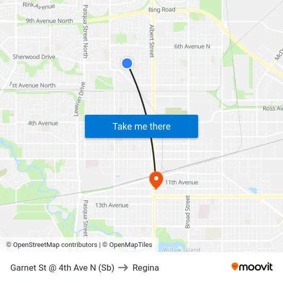 Garnet St @ 4th Ave N (Sb) to Regina map