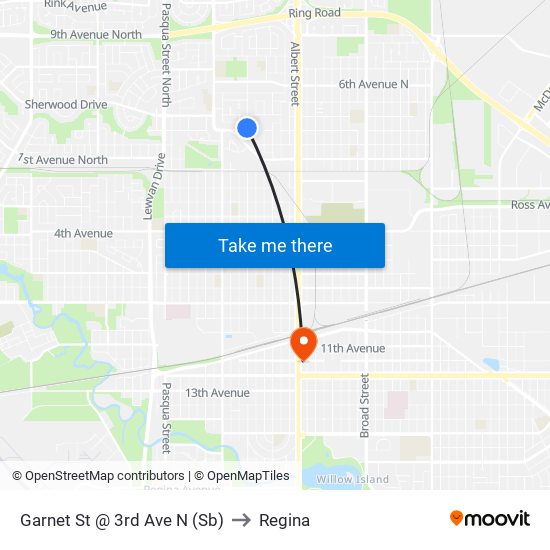 Garnet St @ 3rd Ave N (Sb) to Regina map