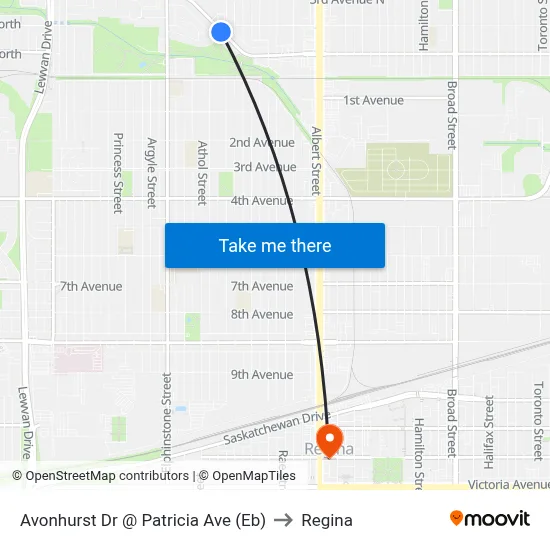 Avonhurst Dr @ Patricia Ave (Eb) to Regina map