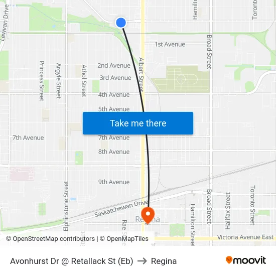Avonhurst Dr @ Retallack St (Eb) to Regina map