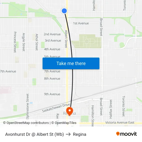 Avonhurst Dr @ Albert St (Wb) to Regina map