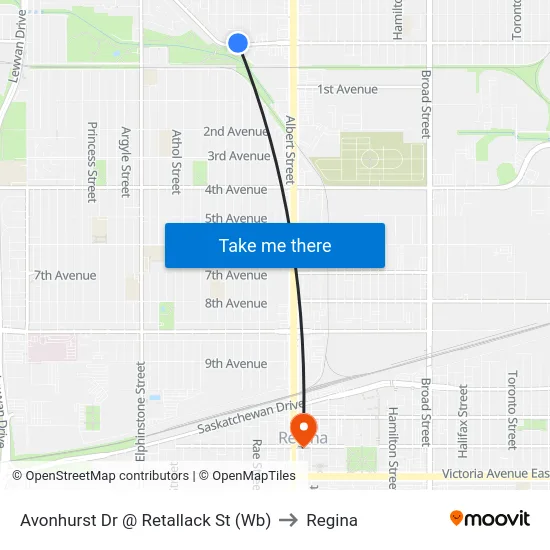 Avonhurst Dr @ Retallack St (Wb) to Regina map