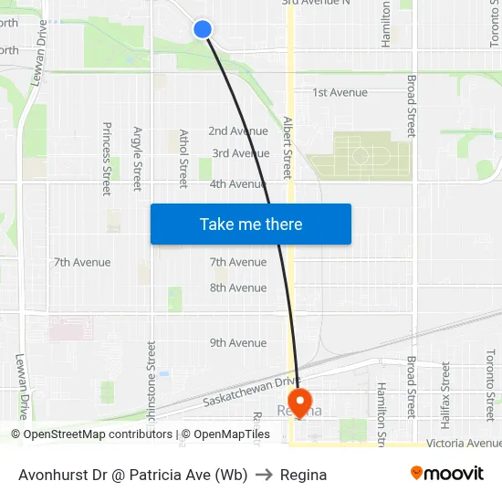 Avonhurst Dr @ Patricia Ave (Wb) to Regina map