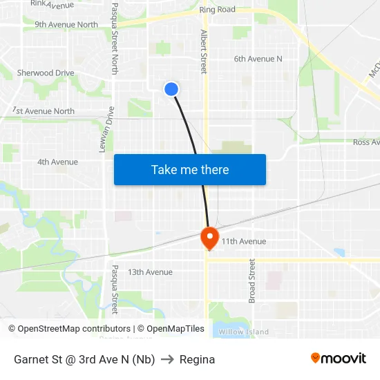 Garnet St @ 3rd Ave N (Nb) to Regina map