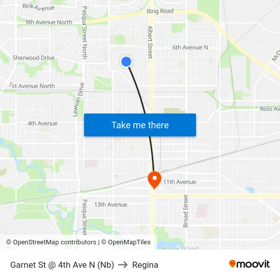 Garnet St @ 4th Ave N (Nb) to Regina map