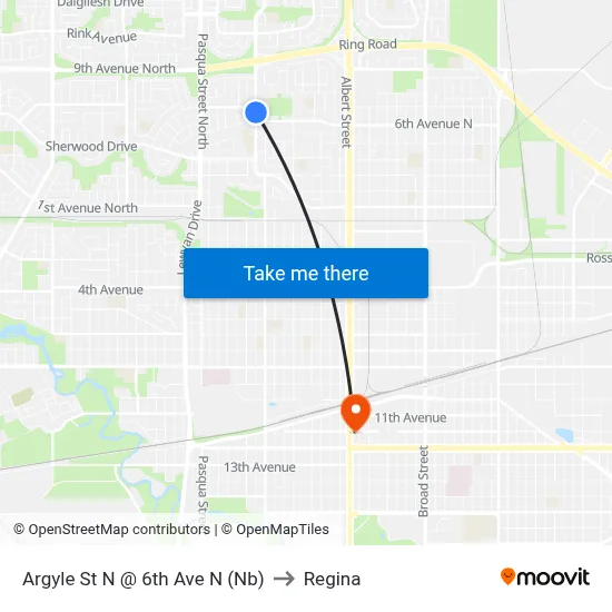 Argyle St N @ 6th Ave N (Nb) to Regina map