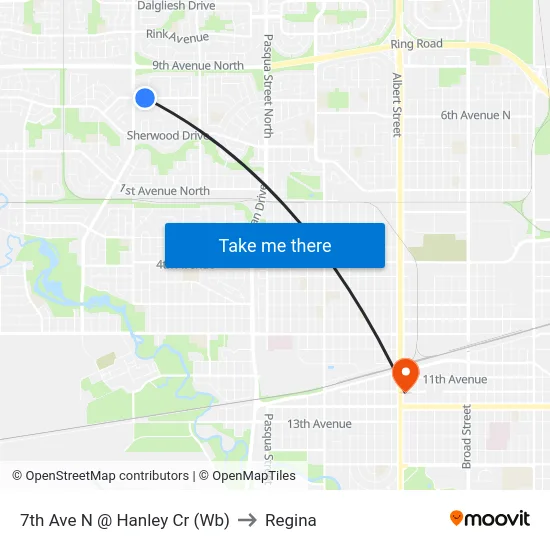 7th Ave N @ Hanley Cr (Wb) to Regina map