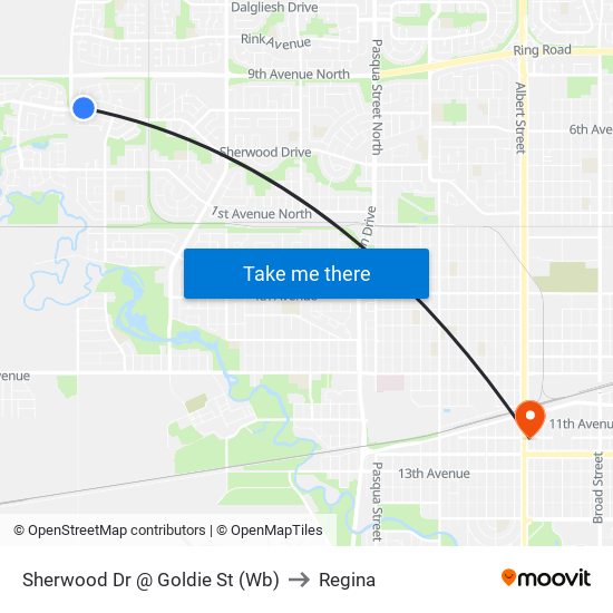 Sherwood Dr @ Goldie St (Wb) to Regina map