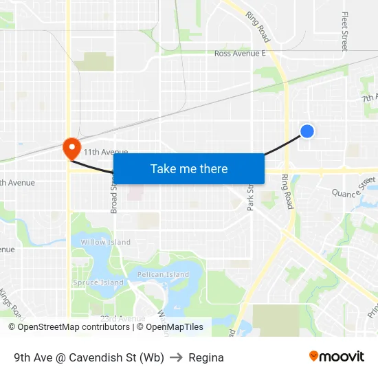 9th Ave @ Cavendish St (Wb) to Regina map