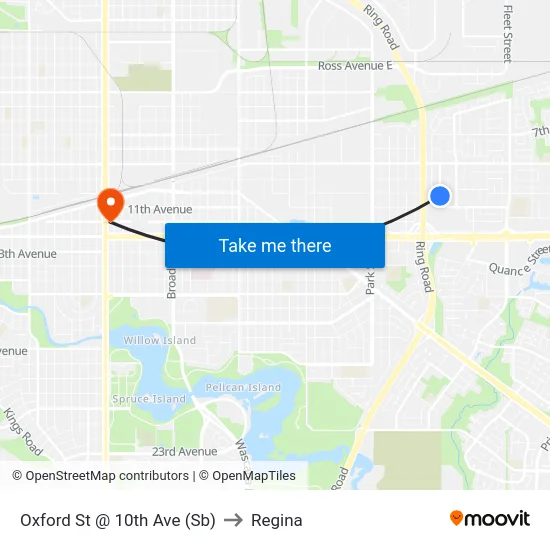 Oxford St @ 10th Ave (Sb) to Regina map