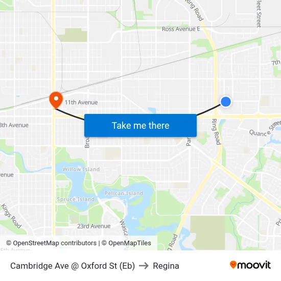 Cambridge Ave @ Oxford St (Eb) to Regina map