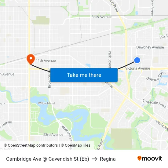Cambridge Ave @ Cavendish St (Eb) to Regina map
