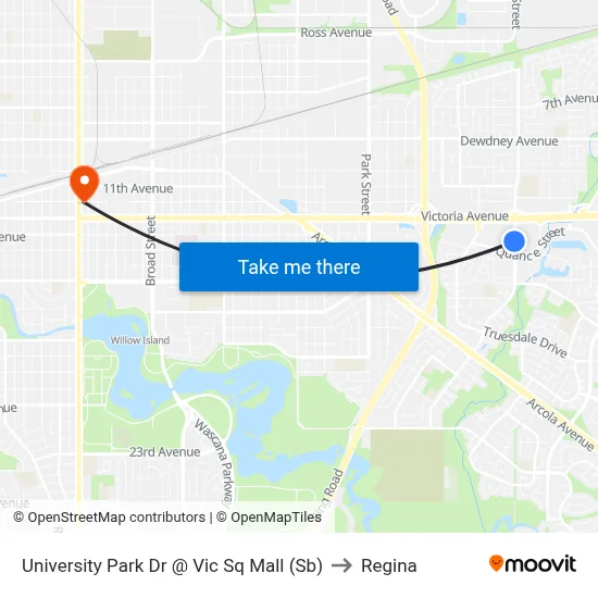 University Park Dr @ Vic Sq Mall (Sb) to Regina map