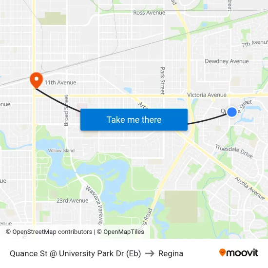 Quance St @ University Park Dr (Eb) to Regina map