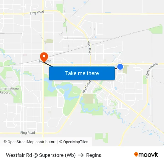 Westfair Rd @ Superstore (Wb) to Regina map