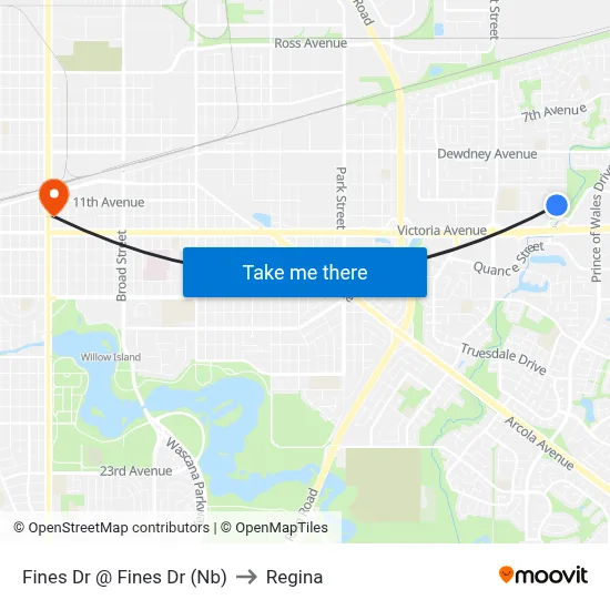 Fines Dr @ Fines Dr (Nb) to Regina map