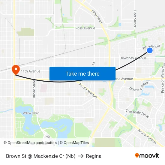 Brown St @ Mackenzie Cr (Nb) to Regina map