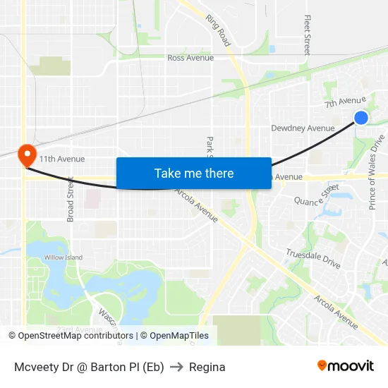 Mcveety Dr @ Barton Pl (Eb) to Regina map