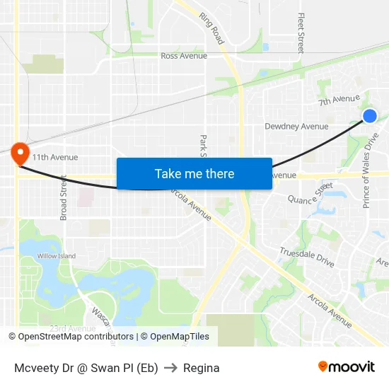 Mcveety Dr @ Swan Pl (Eb) to Regina map