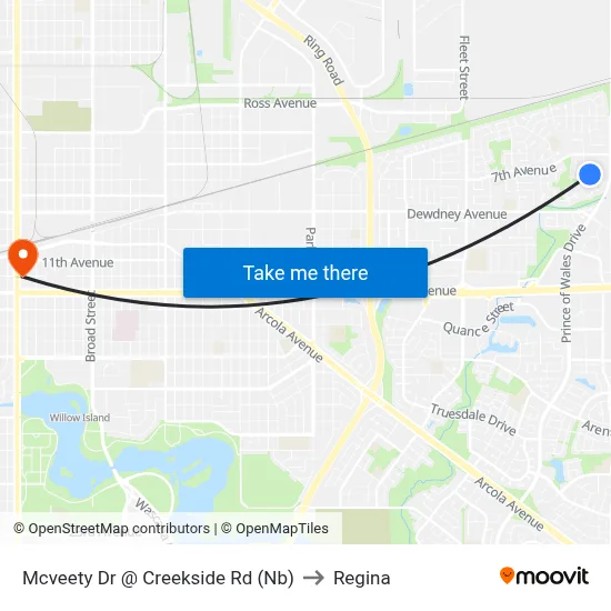 Mcveety Dr @ Creekside Rd (Nb) to Regina map