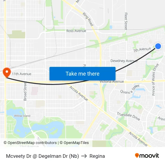 Mcveety Dr @ Degelman Dr (Nb) to Regina map