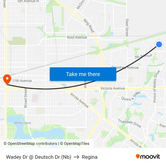 Wadey Dr @ Deutsch Dr (Nb) to Regina map