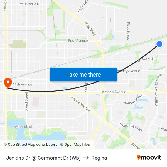 Jenkins Dr @ Cormorant Dr (Wb) to Regina map
