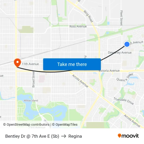 Bentley Dr @ 7th Ave E (Sb) to Regina map