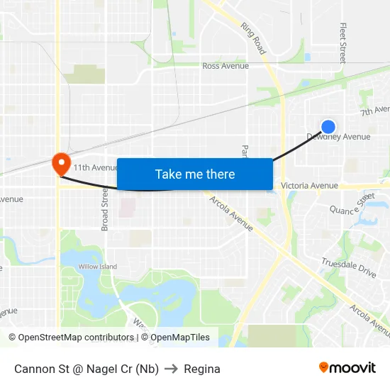 Cannon St @ Nagel Cr (Nb) to Regina map