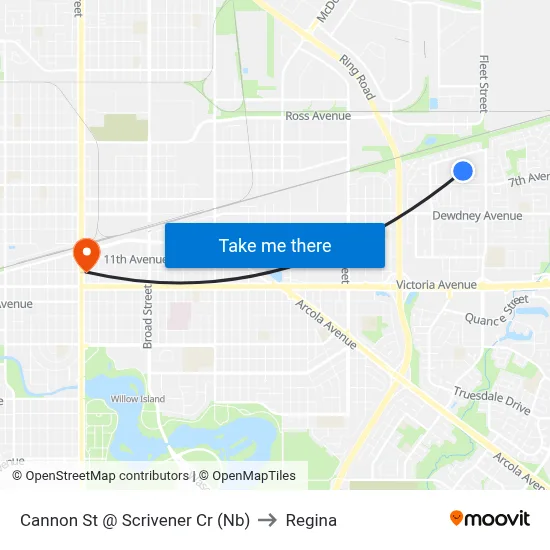 Cannon St @ Scrivener Cr (Nb) to Regina map