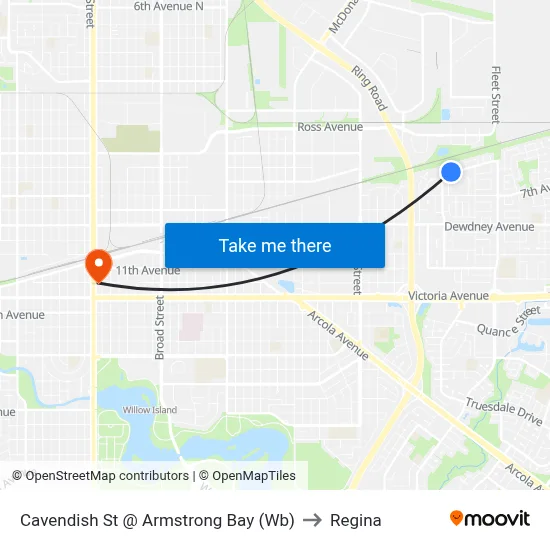 Cavendish St @ Armstrong Bay (Wb) to Regina map