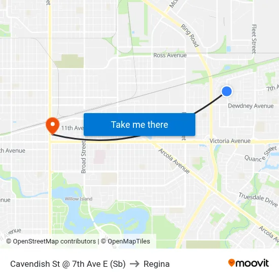 Cavendish St @ 7th Ave E (Sb) to Regina map
