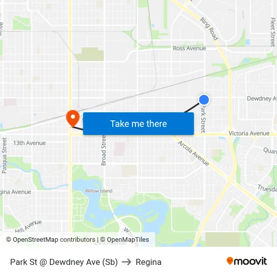Park St @ Dewdney Ave (Sb) to Regina map