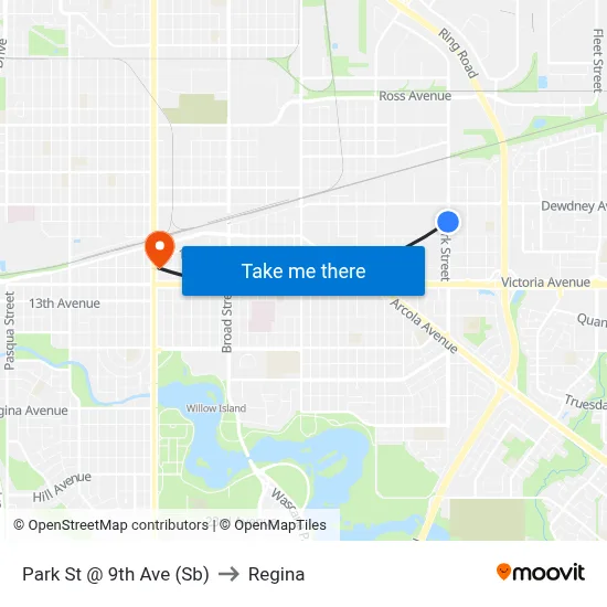 Park St @ 9th Ave (Sb) to Regina map