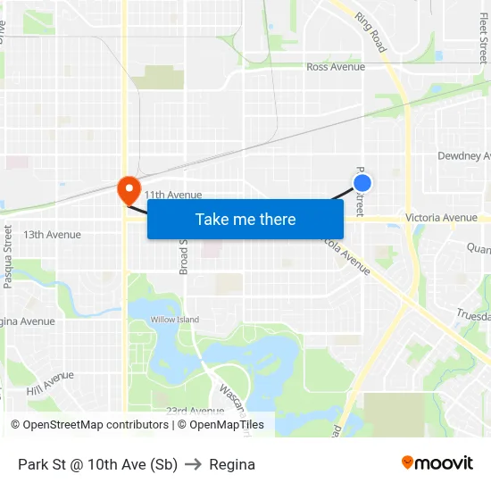 Park St @ 10th Ave (Sb) to Regina map