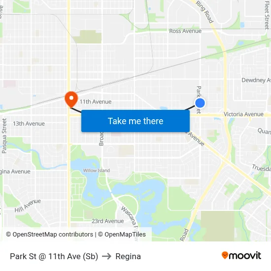 Park St @ 11th Ave (Sb) to Regina map