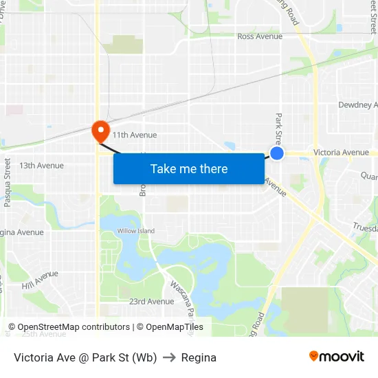 Victoria Ave @ Park St (Wb) to Regina map