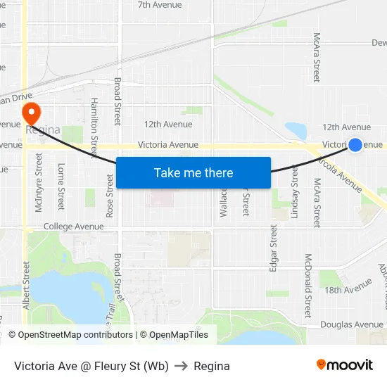 Victoria Ave @ Fleury St (Wb) to Regina map