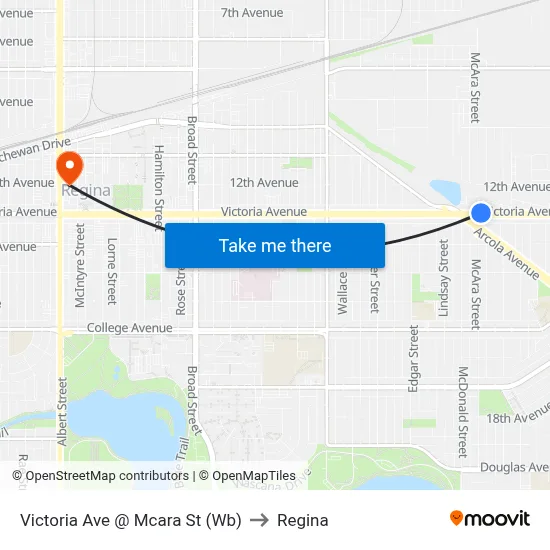 Victoria Ave @ Mcara St (Wb) to Regina map