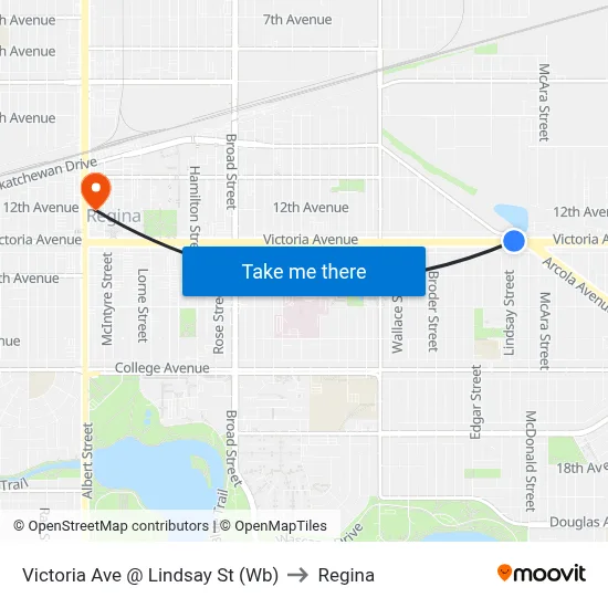 Victoria Ave @ Lindsay St (Wb) to Regina map