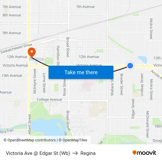 Victoria Ave @ Edgar St (Wb) to Regina map