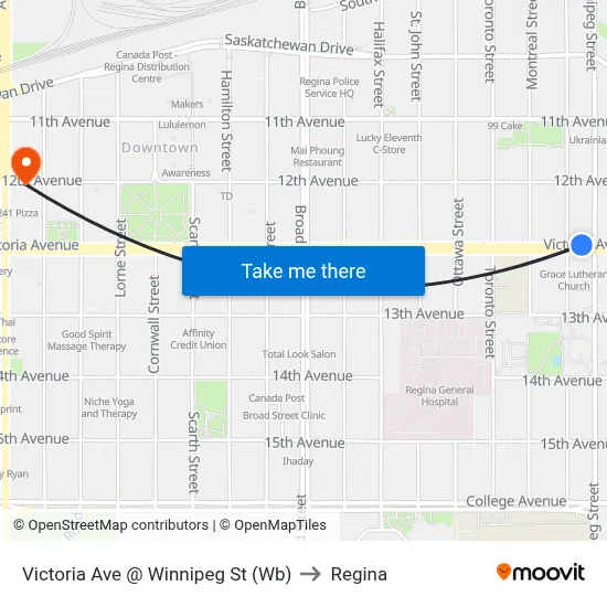 Victoria Ave @ Winnipeg St (Wb) to Regina map