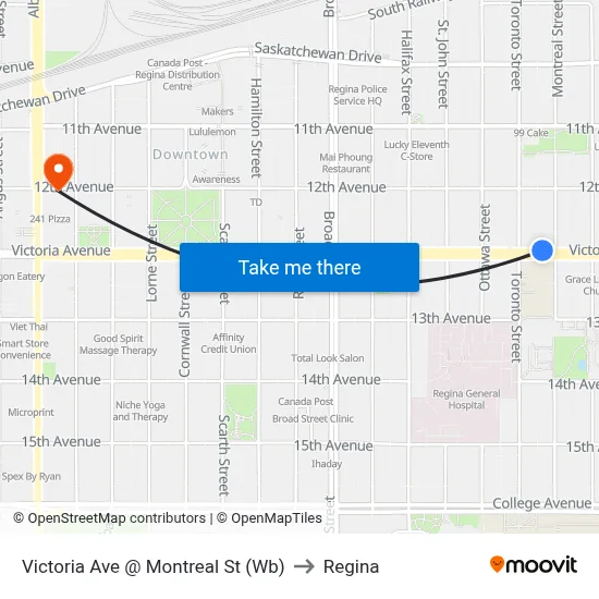 Victoria Ave @ Montreal St (Wb) to Regina map