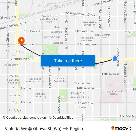 Victoria Ave @ Ottawa St (Wb) to Regina map