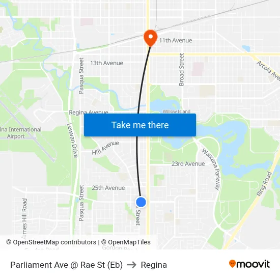 Parliament Ave @ Rae St (Eb) to Regina map