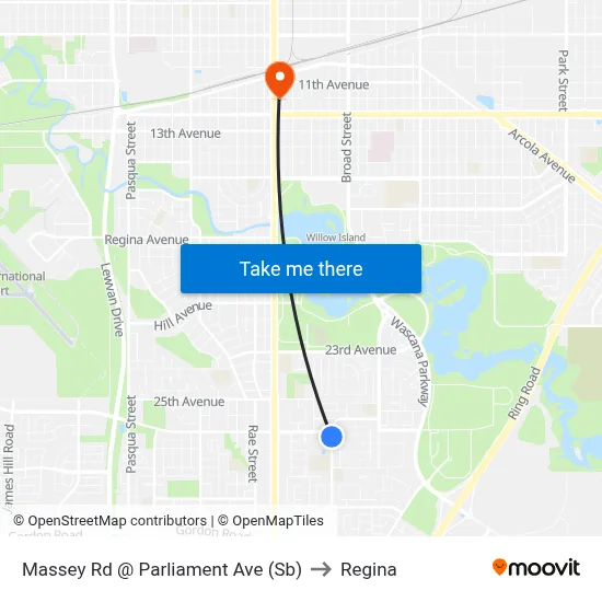 Massey Rd @ Parliament Ave (Sb) to Regina map