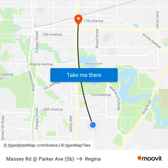Massey Rd @ Parker Ave (Sb) to Regina map