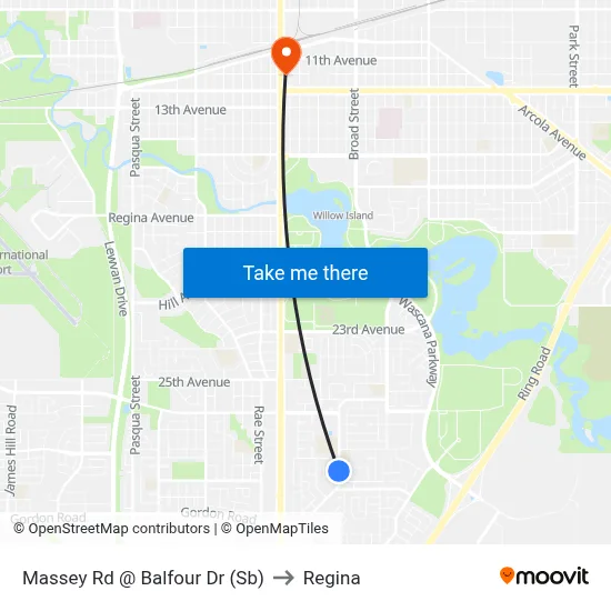 Massey Rd @ Balfour Dr (Sb) to Regina map