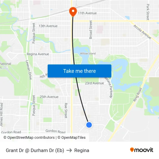 Grant Dr @ Durham Dr (Eb) to Regina map